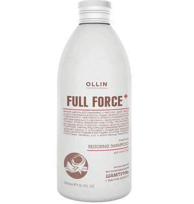 Шампунь для волос восстанавливающий с кокосом, Ollin Professional, Full Force, Intensive Restoring, Shampoo With Coconut Oil, 300 мл, 750 мл, 725805, 725799 – купить в Минске в интернет магазине косметики с доставкой - Azarina.by