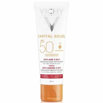 Крем для лица антивозрастной, SPF 50/PPD 20.9, Vichy, Capital Soleil, Anti-Ageing 3-in-1, 50 мл, 370355020 – купить в Минске | Azarina.by