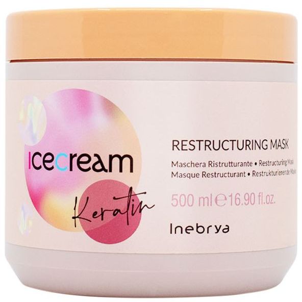 Маска для волос восстанавливающая кератиновая, Inebrya, Ice Cream, Keratin, Restructuring Mask Cheratina, 100 мл, 500 мл, 1000 мл, 1026351, 1026311, 1026312  – купить в Минске в интернет магазине косметики с доставкой - Azarina.by