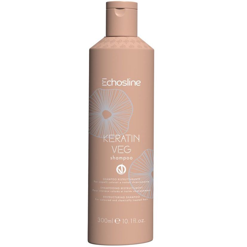 Шампунь кератиновый, Echosline, Keratin Veg, Keratin Veg Shampoo, Restructuring Shampoo for coloured and chemically treated hair, 300 мл, 1000 мл, 1024631, 1024632 – купить в Минске в интернет магазине косметики с доставкой - Azarina.by