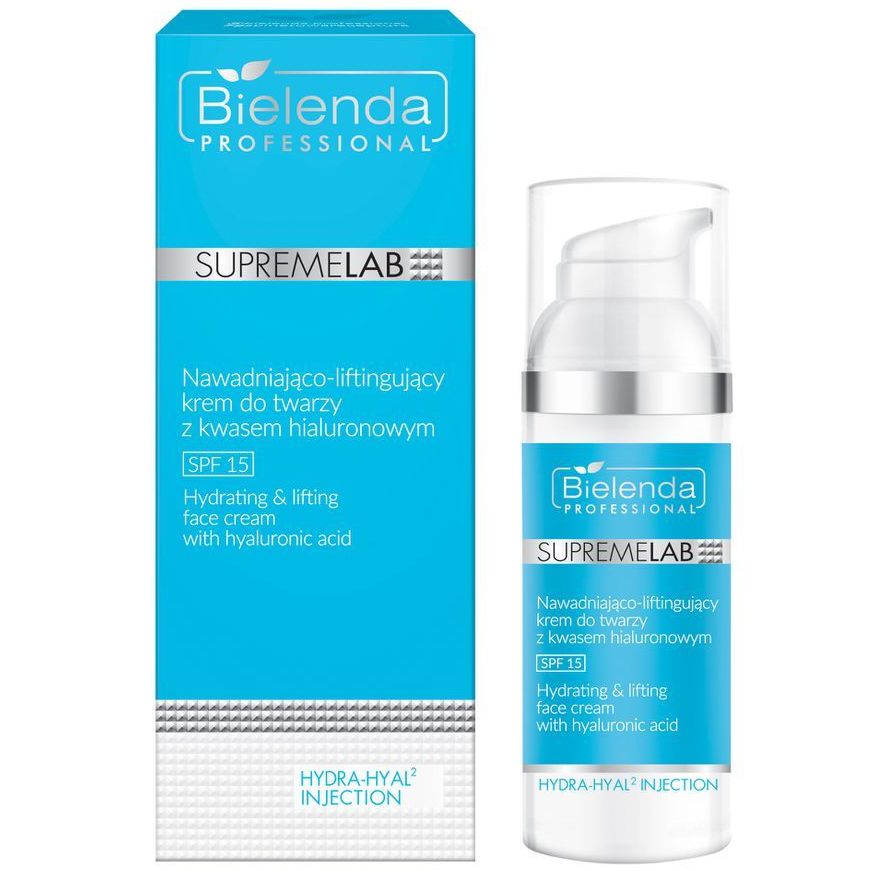 Крем для лица увлажняющий с лифтинг эффектом, Bielenda Professional, Hydra-Hyal2 Injection, SupremeLab, Hydrating & Lifting Face Cream with Hyaluronic Acid, SPF 15, 50 мл, 27643 – купить в Минске в интернет магазине косметики с доставкой - Azarina.by